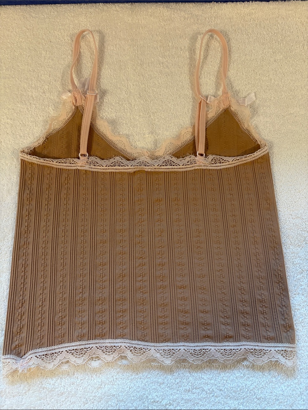 Urban Outfitters Ribbed Lace-Trim Cami in Blush and Camel - Picture 3 of 6